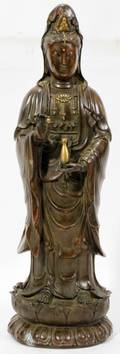 030145 CHINESE BRONZE STANDING QUAN YIN H 15