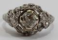 022203 VINTAGE PLATINUM  DIAMOND RING ENGRAVED 1915