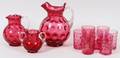 VICTORIAN CRANBERRY GLASS ICED TEA SET TEN PIECES