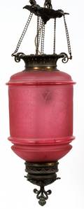 VICTORIAN CRANBERRY GLASS HANGING LAMP