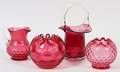 CRANBERRY GLASS VASES BASKET  PITCHER FOUR