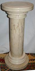 032181 TAN MARBLE PEDESTALS PAIR H 37 DIA 16