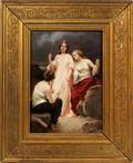 GERMAN HAND PAINTED PORCELAIN PLAQUE THREE FATES
