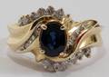 052242 14 KT YELLOW GOLD SAPPHIRE  DIAMOND RING
