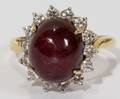 052230 18 KT YELLOW GOLD RUBY CABOCHON  DIAMOND RING