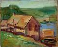 ROY C GAMBLE OIL ON BOARD BOAT HOUSE