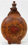 061342 RUSSIAN FOLK ART PAINTED WOOD FLASK 1915