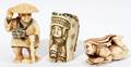 061308 JAPANESE IVORY FIGURAL NETSUKE 3 SIGNED
