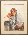 042249 RICHARD JERZY WATERCOLOR ON PAPER VIOLINIST