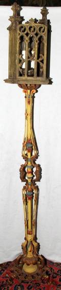 041367 GOTHIC STYLE WOOD  PATINATED IRON FLOOR LAMP