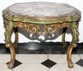 041358 ITALIAN DECORATED WOOD TABLE WITH MARBLE TOP