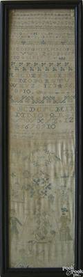 English silk on linen band sampler dated 1774