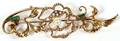 15KT YELLOW GOLD PEARL  EMERALD FOLIATE BROOCH