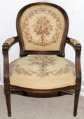 LOUIS XVI STYLE WALNUT  TAPESTRY ARMCHAIR