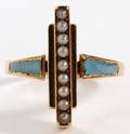 ART DECO 14KT GOLD ENAMEL  SEED PEARL RING
