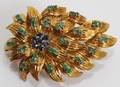 052310 ITALIAN GOLD BROOCH WEMERALDS  SAPPHIRES