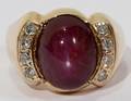 052324 14KT YELLOW GOLD STAR RUBY  DIAMOND RING