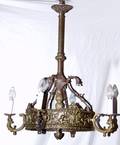 042307 ART DECO BRONZE FOUR LIGHT CHANDELIER ANTIQUE