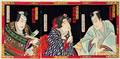 JAPANESE UKIYOE WOODBLOCK TRIPTYCH WARRIORS  LADY