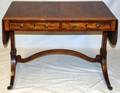 SHERATON MAHOGANY DROP LEAF PARLOR TABLE ON CASTERS
