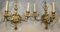 CRYSTAL AND BRASS TWO LIGHT WALL SCONCES PAIR