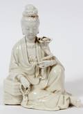 CHINESE BLANC DE CHIN SEATED DEITY HOLDING FLOWER
