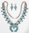 051402 NATIVE AMER SILVER  TURQUOISE NECKLACE