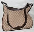 041438 GUCCI ORIGINAL GG FABRIC  LEATHER SHOULDER BAG