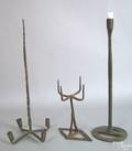 Three wrought iron lighting devices 18th19th c