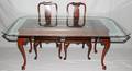 030389 CHERRY WOOD  BEVELED GLASS DINING TABLE WITH