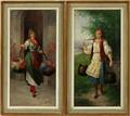 SPANISH OILS LADIES CARRYING KETTLES AND FLOWERS
