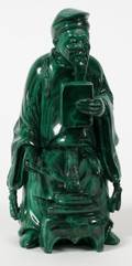 CHINESE CARVED MALACHITE STANDING SAGE