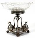 LEE WIGFULL ELECTROPLATE  CRYSTAL SWAN EPERGNE