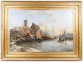 Dutch 1876 Oil Skaters at a Dutch Quay Signed