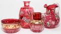 031514 CRANBERRY GLASS GROUPING 19TH C FOUR PIECES