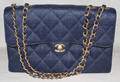 031499 CHANEL BLUE QUILTED STRAW BAG W 11
