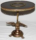 030399 OVAL WOOD AND BRASS TILTTOP PEDESTAL TABLE