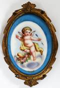SEVRES HAND PAINTED PORCELAIN PLAQUE PUTTI