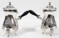 061486 SILVER PLATED COFFEE POTS EBONY HANDLES 19TH C
