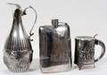 060409 SILVER PLATE FLASK MUG  EWER THREE PCS