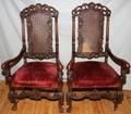 051481 CARVED WALNUT ARMCHAIRS C 1900 PAIR