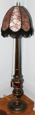 041504 CARVED  PAINTED BLACK WOOD FLOOR LAMP 69
