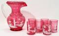 040409 CRANBERRY GLASS LEMONADE SET SEVEN PIECES