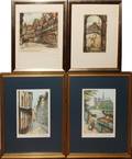 032422 FOUR HAND COLORED EUROPEAN ETCHINGS 20TH C