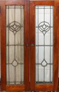 031533 LEADED GLASS  OAK DOORS TWO PAIRS 42 X 12