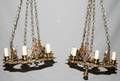 031532 CAST IRON SIXLIGHT CHANDELIERS C 1927 PAIR