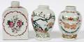 CHINESE EXPORT PORCELAIN TEA CADDIES 19TH C THREE