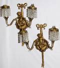TWOLIGHT GILT METAL AND CRYSTAL WALL SCONCES