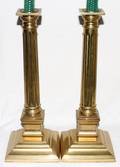 061509 BRASS COLUMNAR CANDLESTICKS PAIR H 16 W 6