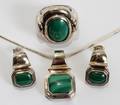 040450 STERLING  MALACHITE NECKLACE RING  EARRINGS